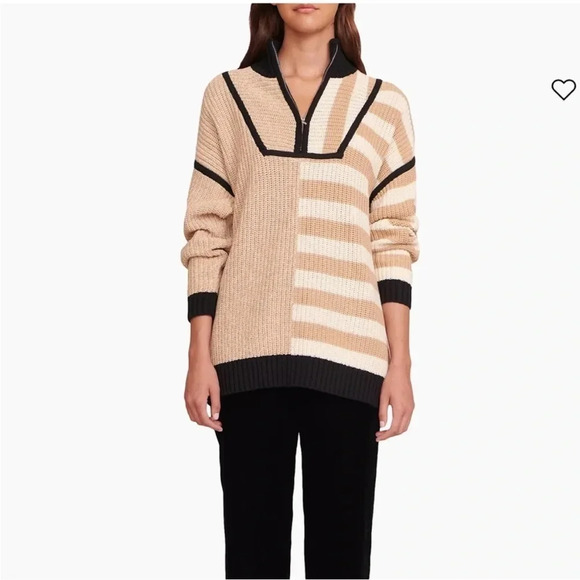 Staud Hampton Cotton Blend Sweater Quarter Zip Camel Two Tone Oversized Size XS - Picture 1 of 6